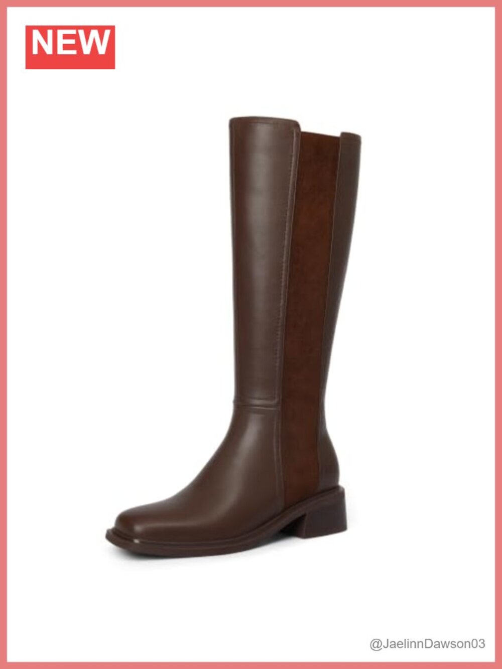 Knee High Boots for Women Square Toe Chunky Low Heel Faux Leather Side Zipper